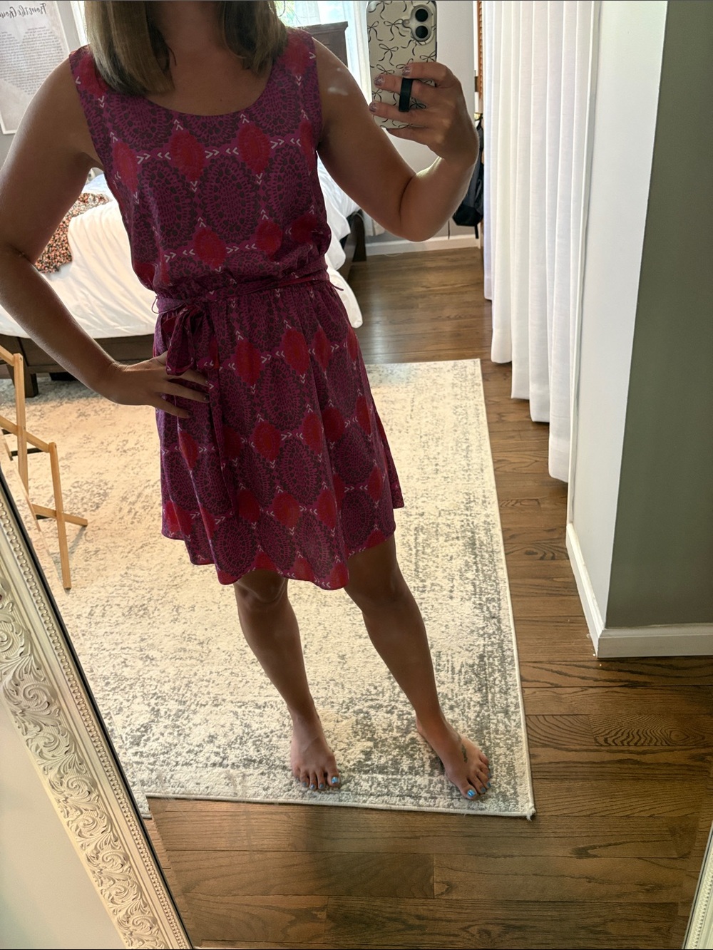 GAP Sleeveless Pink Patterned Tie-Waist Dress